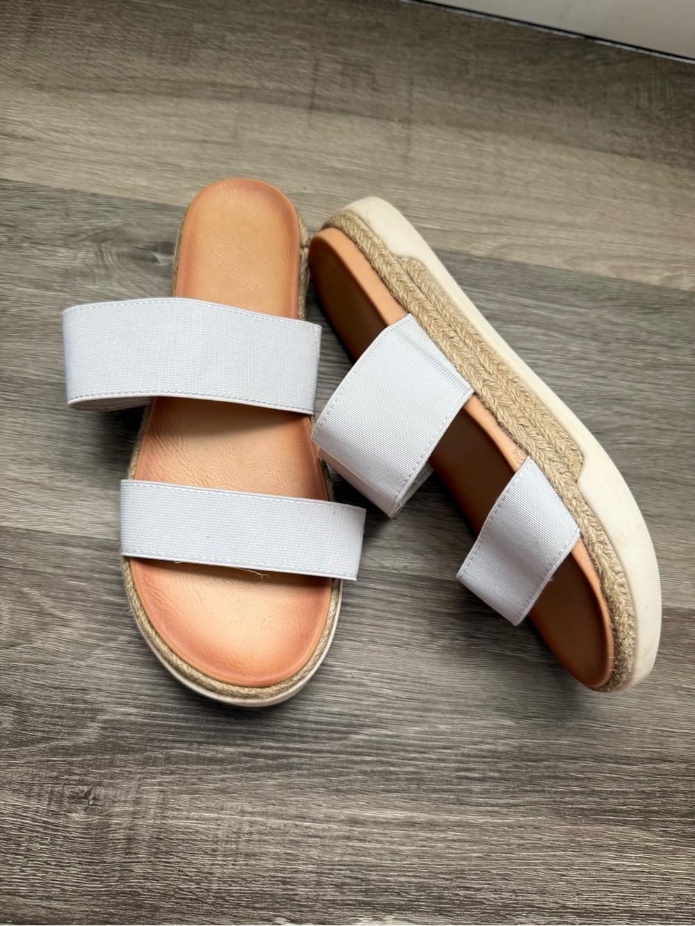 Women's White Double-Strap Espadrille Slide Sandals